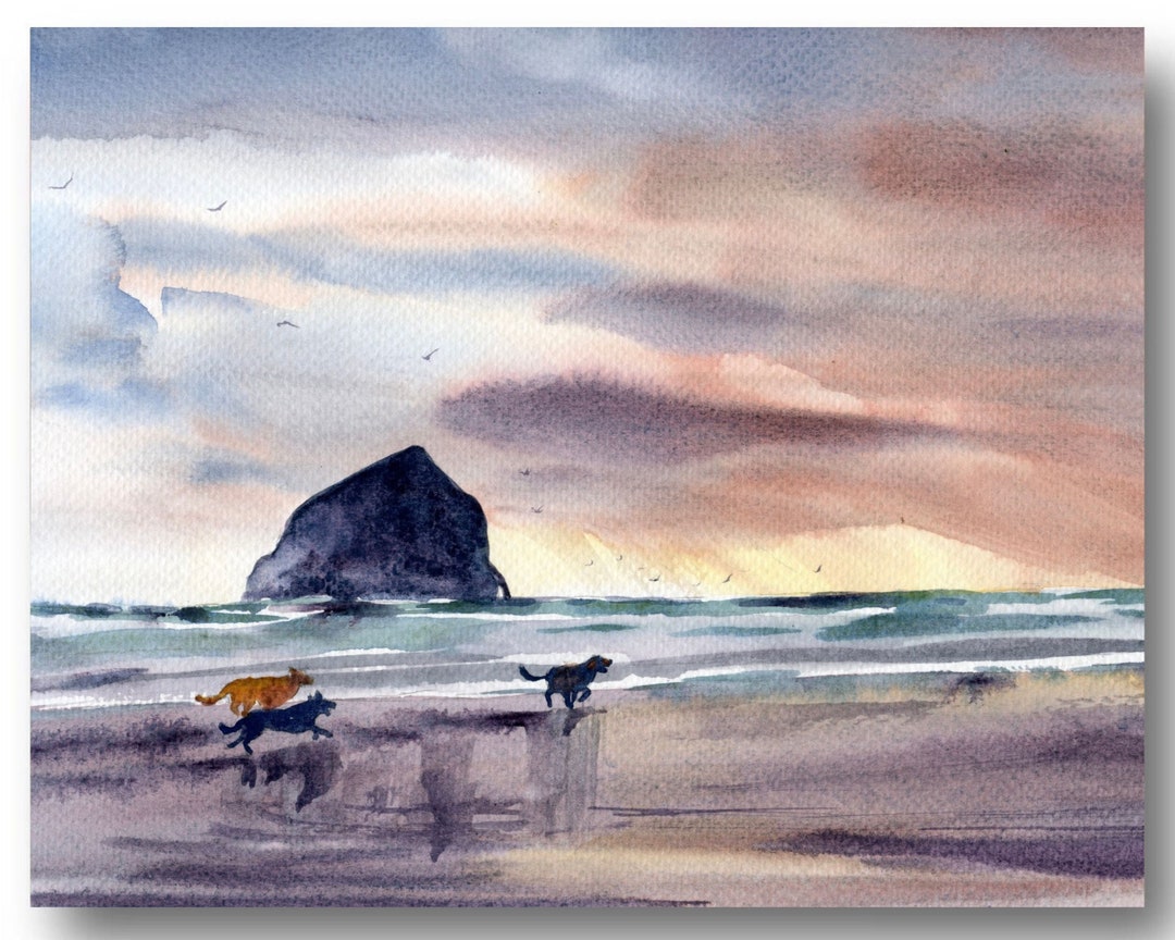 Cannon Beach Painting Large Watercolor Print Oregon Coast Poster