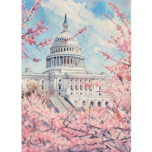 Capitol Building Painting Washington DC Painting Art United States Travel Watercolor Painting Print