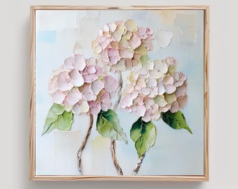 Hydrangea Art Soft Pink Floral Print From an Original Impasto Oil Painting