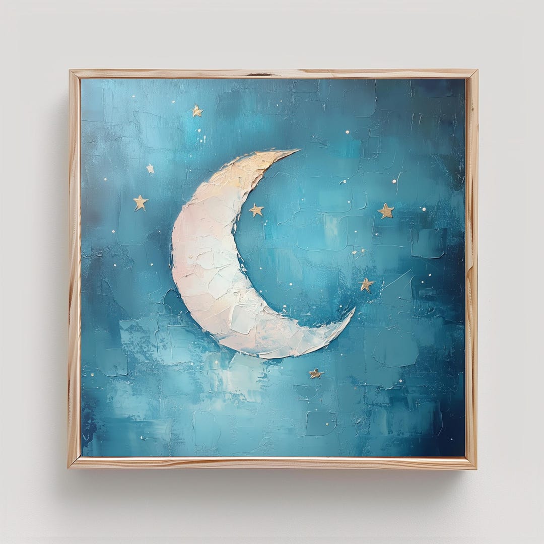 Moon and Stars Art Celestial Night Sky Print From an Original Impasto ...