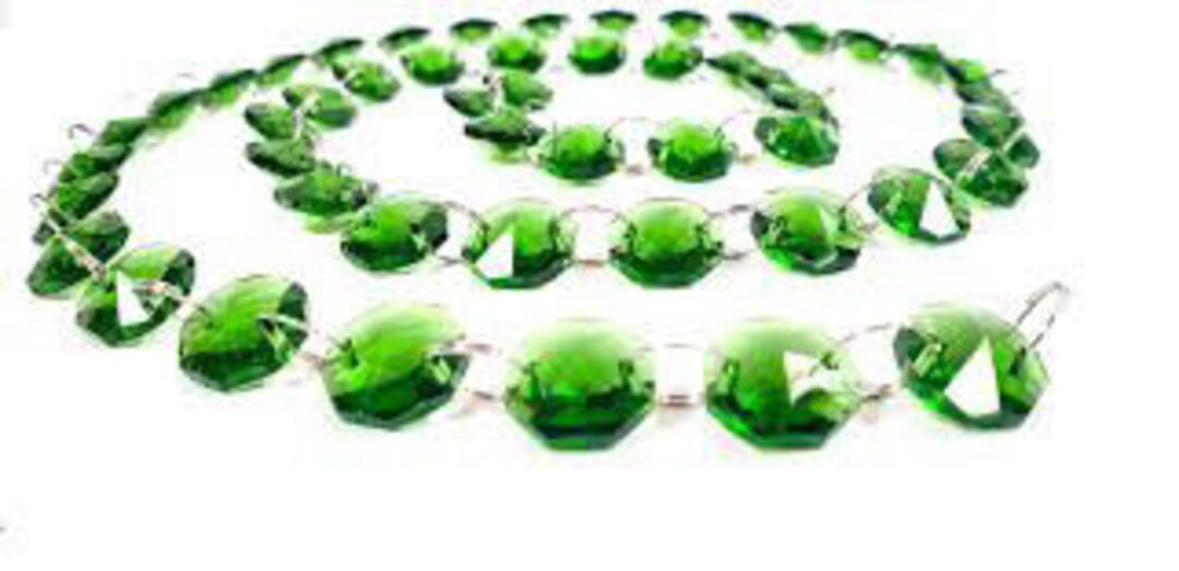 6 Chandelier Crystal Strands 14mm Octagon Green Etsy