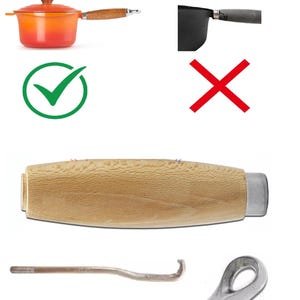 Replacement Wooden Handle For Black Plastic Le Creuset Handle FULL SET Fixing Rod + End Loop Hook