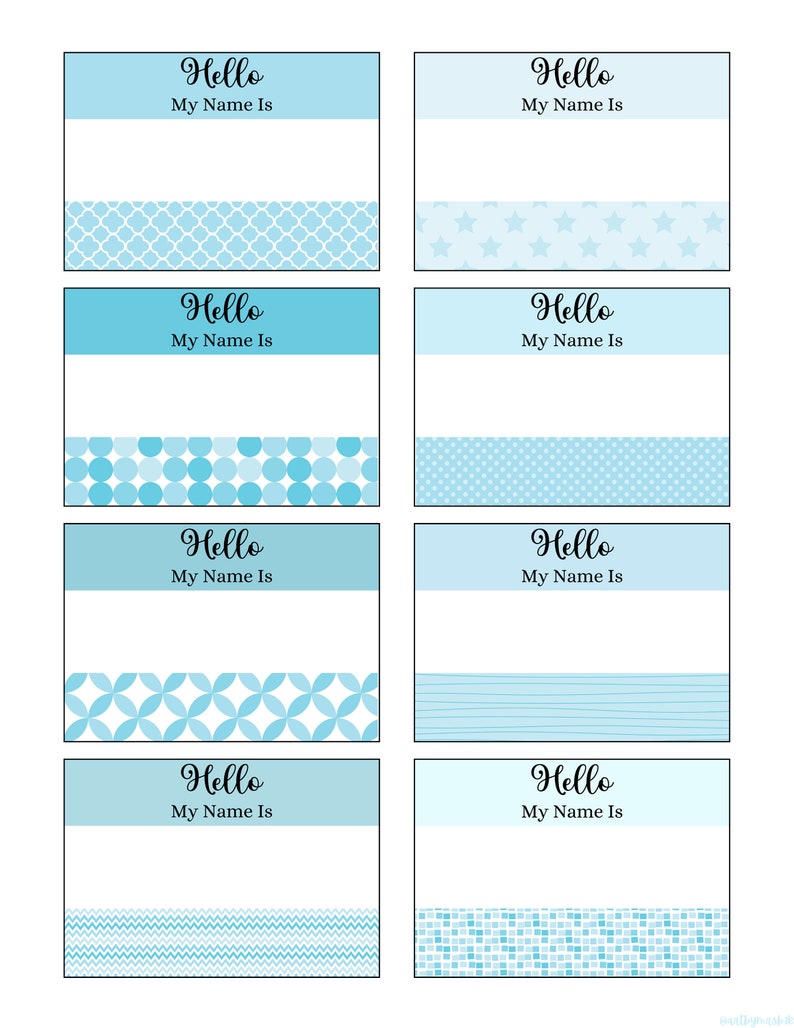 Hello My Name is Sticker Printable Blue Baby Name Tag Baby Etsy