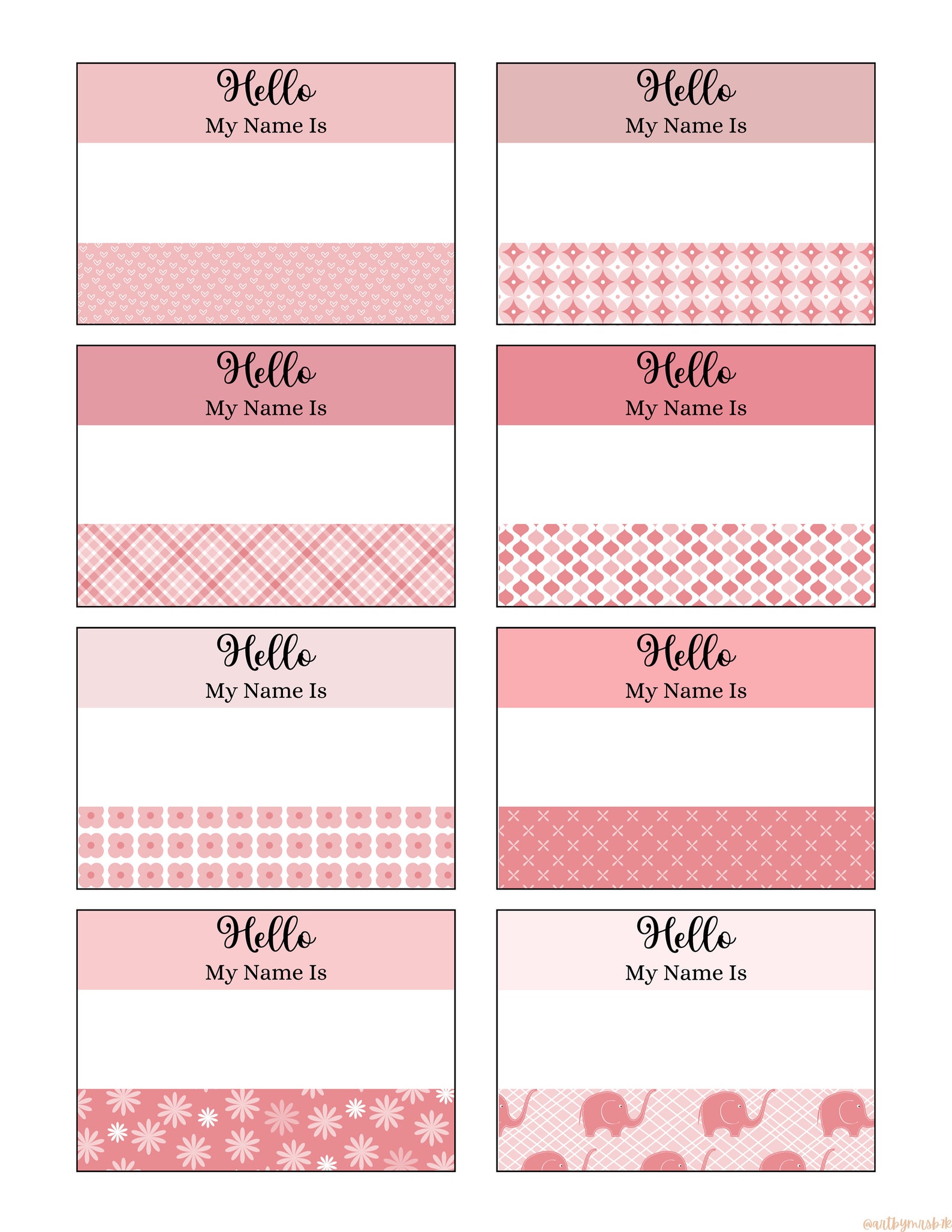 Hello My Name is Sticker Printable Pink Baby Name Tag Baby - Etsy