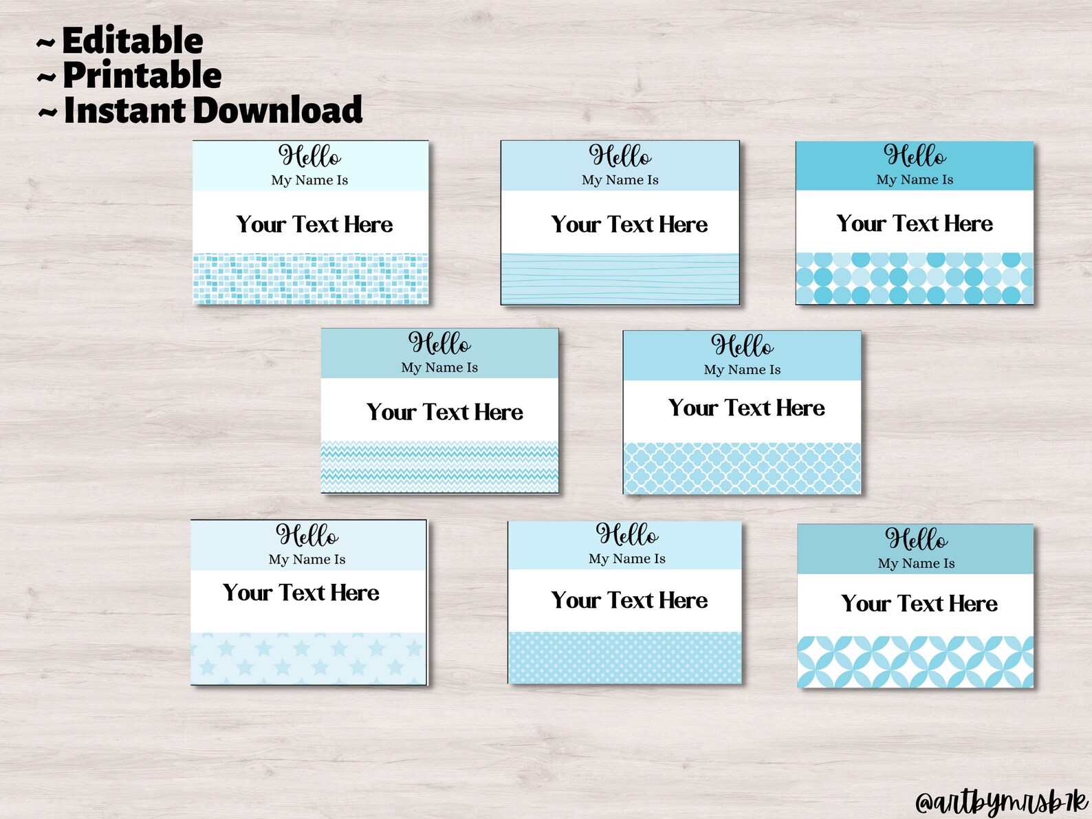 Hello My Name is Sticker Printable Blue Baby Name Tag Baby Etsy