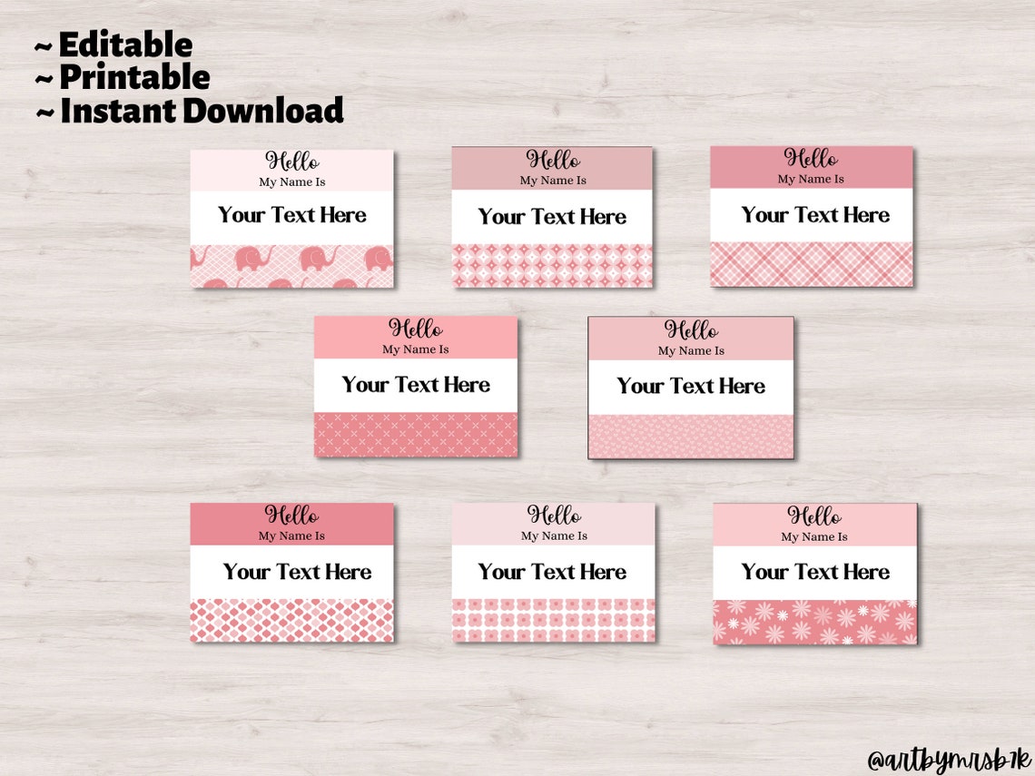 Hello My Name is Sticker Printable Pink Baby Name Tag Baby Etsy