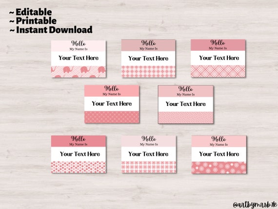 Hello My Name is Sticker Printable Pink Baby Name Tag Baby - Etsy