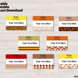 Hello My Name Is Printable Name Tag Stickers, Fall themed Editable Name Tags, ID Badges, Instant Download, Personalized Digital Stickers.