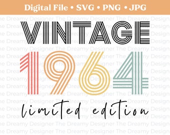 1964 Cumpleaños SVG, 60 cumpleaños SVG, Vintage 1964 Edición Limitada SVG, Vintage Cumpleaños Svg, 1964 Cumpleaños Png, Retro Rainbow Font