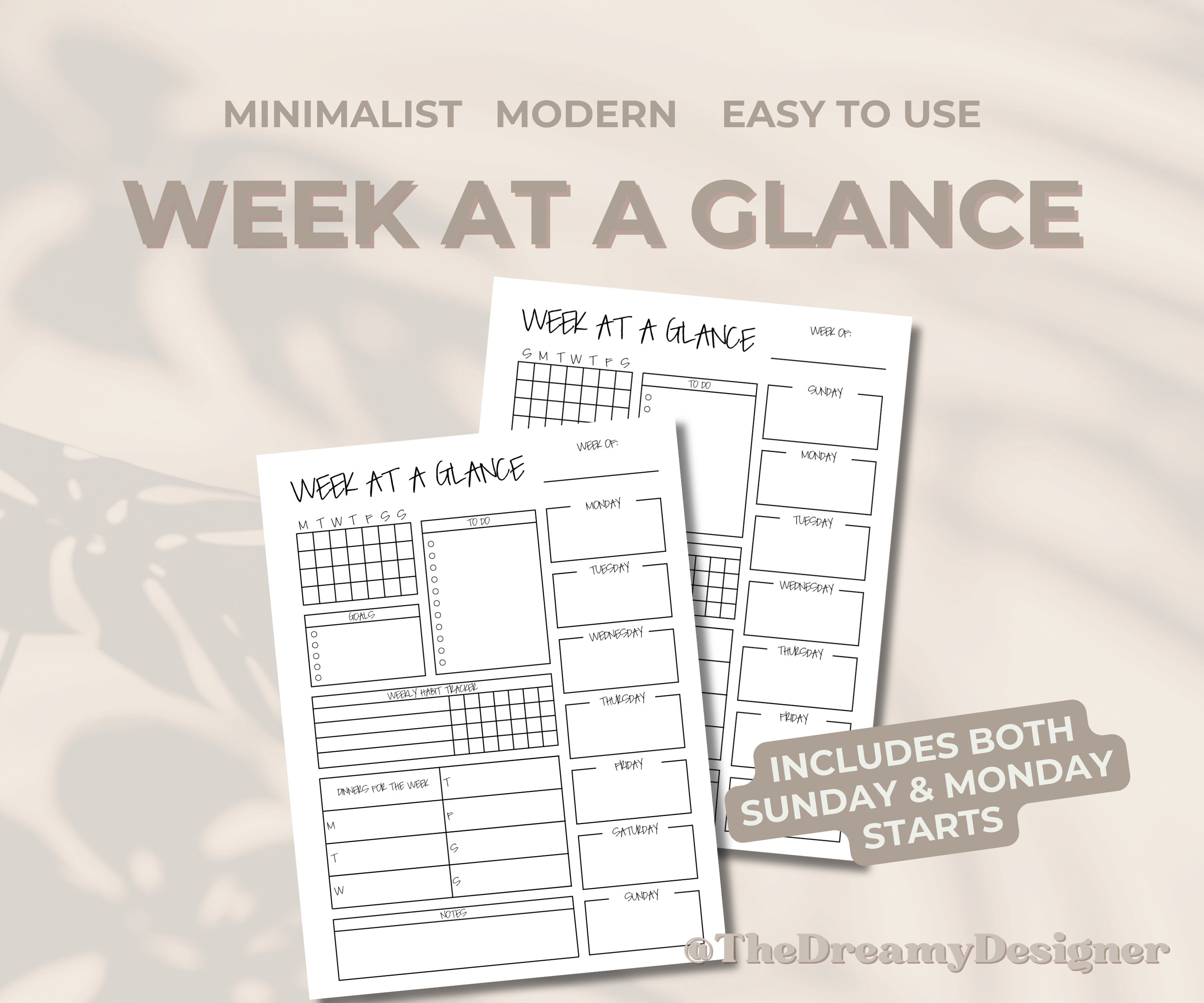 Week at a Glance, Printable PDF Planner, Weekly Planner, Weekly ...