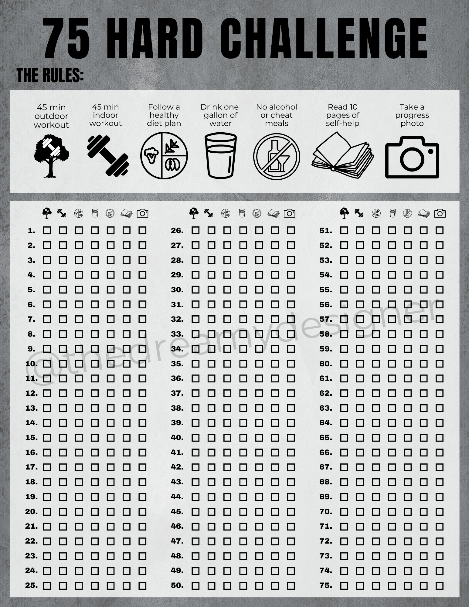 75 Hard Challenge Printable PDF 75 Hard Tracker 75 Hard Checklist 75 75 Hard Challenge Printable PDF 75 Hard Tracker 75 Hard Checklist 75