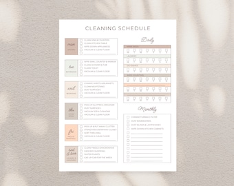 Printable Cleaning Schedule, PDF and Canva Template, Daily Weekly Monthly Tasks, Simple Minimalist Design