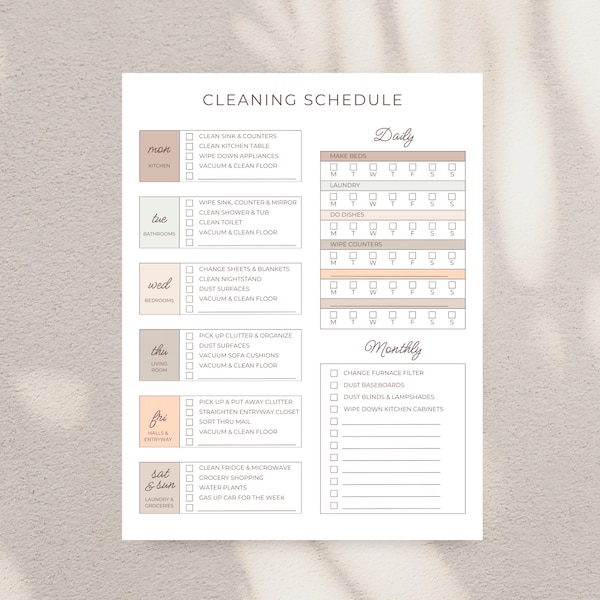 Printable Cleaning Schedule - Etsy