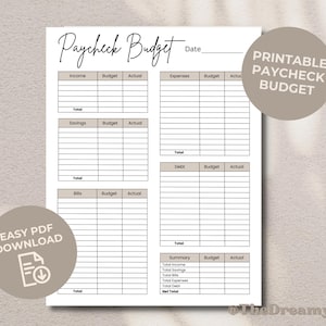 Paycheck Budget Template, Printable Paycheck Budget, Budget Paycheck, Paycheck Budget PDF, Paycheck Budget Simple, Budget Tracker