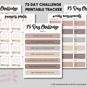 75 Day Challenge Printable Tracker, 75 Tracker, 75 Tough Tracker, 75 Checklist, Habit Checklist, Weight Loss Tracker