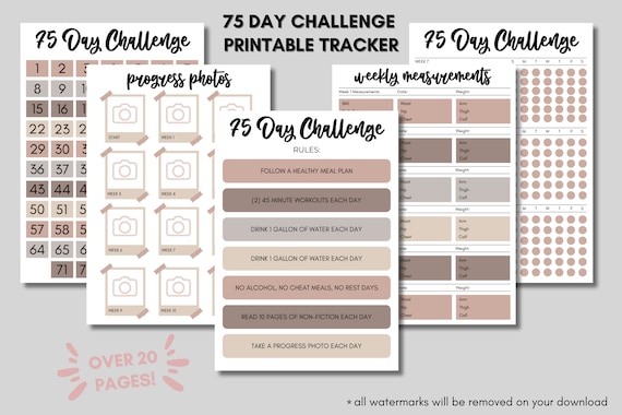 75 Day Challenge Printable Tracker, 75 Tracker, 75 Tough Tracker, 75 Checklist, Habit Checklist, Weight Loss Tracker