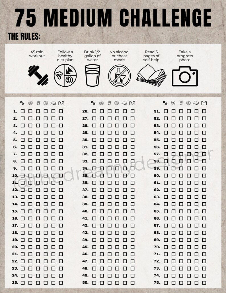75 Medium Challenge Printable PDF 75 Medium Tracker 75 Medium 75 Medium Challenge Printable PDF 75 Medium Tracker 75 Medium