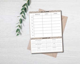 Planificador de comidas y lista de compras semanales, planificador imprimible en PDF, cronograma semanal, bullet journal, registro de comidas semanales, lista de compras imprimible