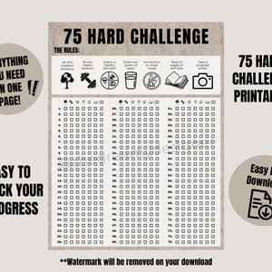 75 Hard Challenge Printable PDF, 75 Hard Tracker, 75 Hard Checklist, 75