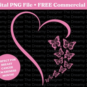 Breast Cancer Awareness Month PNG, Breast Cancer Support PNG, Hart en Vlinders PNG, Half Hart met Vlinders