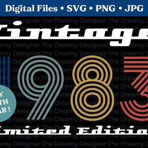 Benutzerdefinierte Geburtstag SVG, Sie wählen das Jahr, Vintage Geburtstag PNG, SVG für Cricut, Sublimation, Geburtstag Limited Edition, Regenbogen Retro Schriftart