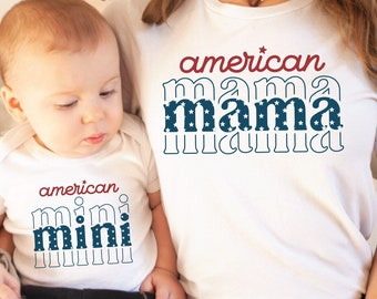 Personalization Shirt, American Mini Shirt, Matching Mommy And Me 4th Of July Shirt, Mama And Mini Matching Shirt, American Mama Shirt