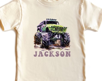 Personalized Monster Truck Birthday Shirt, Custom Name Toddler Tee