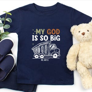 Boys Construction T-Shirt, Christian Kids T-Shirt, Biblical Toddler Outfits, Retro My God is So Big Truck Shirt, Bible Verse Shirt image 4