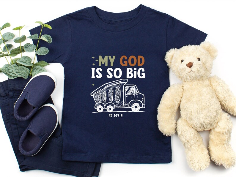Boys Construction T-Shirt, Christian Kids T-Shirt, Biblical Toddler Outfits, Retro My God is So Big Truck Shirt, Bible Verse Shirt image 4