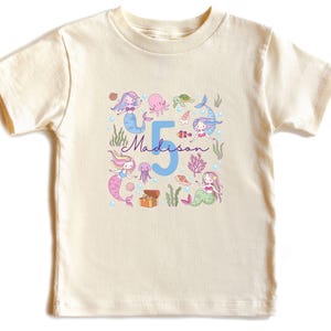 T-Shirt Birthday Shirt Personalized Mermaid Girl Underwater Mermaid Shell Seahorse Children's Birthday, Custom Kids Name Shirt