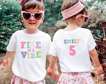 Custom Birthday Shirt,Five is a Vibe Birthday Shirt, Custom Name 5th Birthday Girl Shirt, 5th Birthday Gift,  Groovy Fifth Birthday shirt