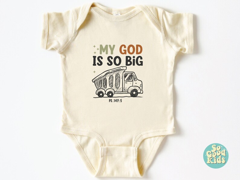 Boys Construction T-Shirt, Christian Kids T-Shirt, Biblical Toddler Outfits, Retro My God is So Big Truck Shirt, Bible Verse Shirt image 2