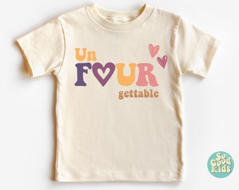 Fourth Birthday Girl Shirt, Four Year Birthday Shirt, 4th Birthday Shirt, Four T-shirt, Four Birthday Party Shirt, Unfourgettable Shirt