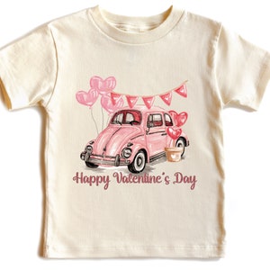 Happy Valentines Day Shirt, Pink Car Baby Shirt, Vintage Car Lover Shirt, Valentines Day Toddler Girl Shirt, Hippie Car Kids Shirt