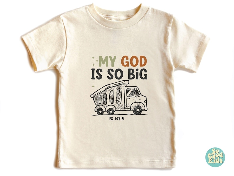 Boys Construction T-Shirt, Christian Kids T-Shirt, Biblical Toddler Outfits, Retro My God is So Big Truck Shirt, Bible Verse Shirt image 1