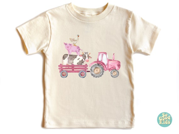 Farm Animal Tractor Shirt, Pink Tractor Kids Shirt, Animal Lover Shirt, Natural Bodysuit, Gift Newborn, Tractor Lover Shirt