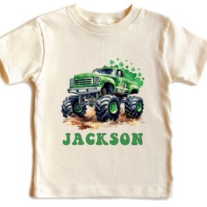 Shamrock Monster Truck Shirt, St Patrick&#39;s Day, Custom Name Shirt, Tractor Lover Shirt, Personalization Shirt, Offroad Kids Shirt
