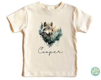 Wolf Shirt For Children, Kids Clothing, Grey Woodland Animal Tee, Gift For Toddler,Forest Friends Shirts, Baby Clothing,Adventure Kids Shirt
