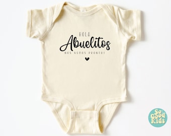Ropa para revelar el nacimiento de un bebé, ropa para baby shower, atuendos para bebés recién nacidos, anuncios de embarazo, ropa para futuros abuelos, remeras para niños pequeños en español