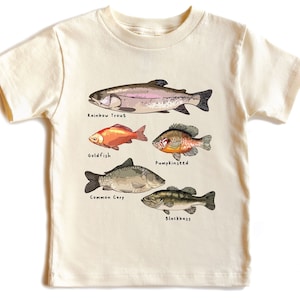 Lake Fish Field Guide Toddler Shirt - Cute Fish Biologist Children&#39;s Clothing - Future Fisherman Tee - Boho Natural Kids & Youth Shirts