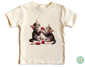 Kittens Playing With Yarn Toddler Shirt - Baby Kitty Cat Lover - 90s Style Graphic Tee - Natural Boho Toddler & Youth Tee,Toddler Sweatshirt