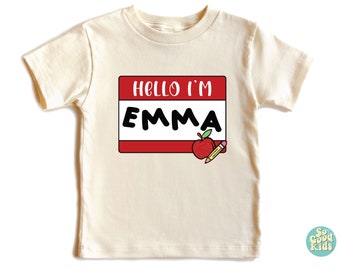 Personalized Alphabet Shirt , First Day of School Shirt , Back to School , Hello My Name is Name Tag Tee, Gift for Kids