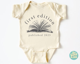 First Edition Baby Bodysuit,Annoucement Baby, Custom Published Shirt, Baby Shower Gift, Librarian Baby Gift, Littlest Book Club Member