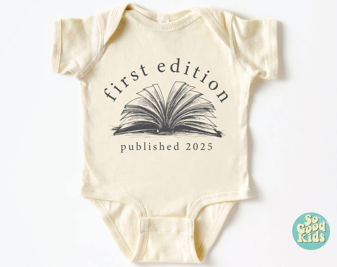 First Edition Baby Bodysuit,Annoucement Baby, Custom Published Shirt, Baby Shower Gift, Librarian Baby Gift, Littlest Book Club Member