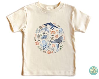 Ocean Creatures Toddler Shirt - Fish Kids Shirt, Cute Sea Life Watercolor Children's Clothing - Animal Toddler Shirt