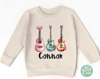 Personalized Electric Guitars Toddler Sweatshirt, Custom Name Musical Instruments, Guitar Sweatshirt, Rock & Roll Music Tee Crew Neck