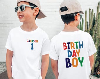 Camiseta de cumpleaños para niño pequeño, camiseta de cumpleaños delantera y trasera, regalo de cumpleaños para niños pequeños, camiseta con nombre personalizado, atuendos de cumpleaños para niños