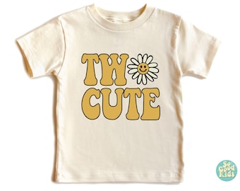 Two Cute Birthday Shirt - Retro Girls Birthday Tee - Second Birthday Girl Natural Shirt, 2nd Birthday Girl, Cute Baby Bodysuit