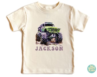 Boys Monster Truck Shirt, Custom Personalized Kids Name, Boy Birthday Party Gift, Cute Toddler Shirt, Dirt Offroad