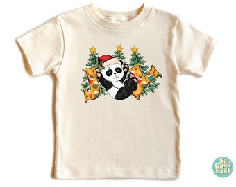 Camiseta de panda con alegría navideña, camiseta para niños con árbol de Navidad, camiseta para amantes de los pandas navideños, regalo de fiesta de Navidad feliz, camiseta de regalo de Navidad